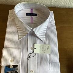 新品未使用  シャツ 2枚 セット 長袖 セミワイド ストレッチ 3L ホワイト ストライプ パープル #00003-2 の画像