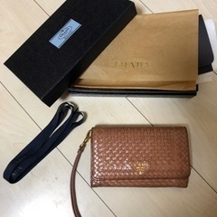 プラダ 財布 サーモン ピンク マドラス 編み込み レザー PRADA MADRAS ウォレット リストレット ローズ 本物 正規品 百貨店