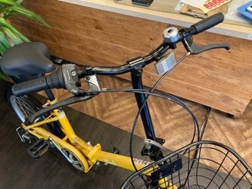 【ノーパンクタイヤ】LEDオートライト　6段変速　カゴ付き20インチ折りたたみ自転車　イエロー　名古屋プレミアム商品券×金鯱マネー参加