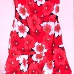 新品 タグ付き Caroll Elegance 花柄ワンピース アシンメトリー ハイビスカス柄の画像
