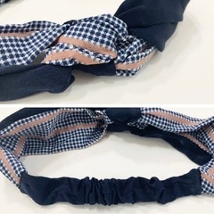 新品未使用　TOKOHANA  チェック柄クロスデザインヘアバンド　ネイビーの画像