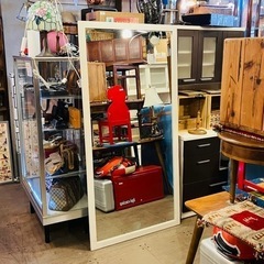 《売約済》【池上店 4/12 OPEN】  大型　ミラー　鏡　全身鏡　ウォールミラー　ダンス　モデル　チェック　白　ホワイト　枠 ?運搬無料エリア有 / 大田区 リサイクルショップ ?Lumberroom - ランバールーム - 池上店 / 池上駅 大森駅 蒲田駅 最寄り?