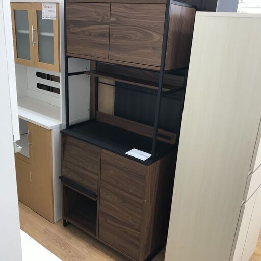 ★ジモティ割あり★  キッチン収納 食器棚 ダークブラウン H92×W60×D29 クリーニング済み KJ2324
