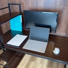 パソコンデスク 収納ラック付 120cm幅  収納棚 ブラック ブラウン シェルフ付きデスク PCデスク オフィスデスク パソコンテーブル 勉強机 デスク付きシェルフ 書斎机 書斎デスク 学習机 学習デスク ラック付デスク 勉強机 おしゃれ 一人暮らし 新生活 【中古】の画像