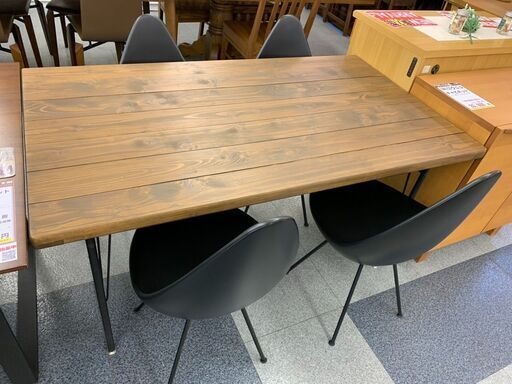 2-17 インダストリアル ダイニングテーブル ＆ ドロップチェア 4脚 【引取限定・現状渡し】カグマニア