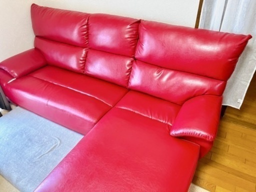 【引取限定】ひたちなか市 ソファー 3人がけ 赤 美品