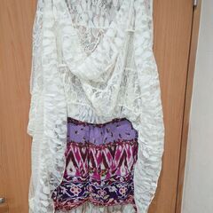 レース 裏地花柄 マキシ丈スカートの画像