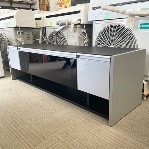 【美品‼️】オシャレ♪ 150cm幅ローボード テレビ台 収納家具 フラップ扉 ブラック×グレー♪