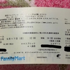 ★東京ドーム ヤクルト対ジャイアンツ戦 チケット1枚★9月17日...