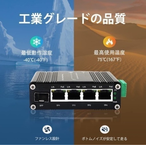 ミニ インダストリアル 4 ポート 10/100/1000Mbps ギガビット イーサネット POE + スイッチ SFP ポート付き DIN レール/ウォールマウント 4 ポート 10/100/1000BASE-T RJ45 + 1 ポート 100/1000FX (SFP) サポート 12-48V DC