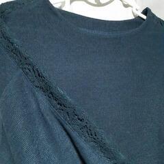 ❌(66)タグ付き新品未使用　長袖　３Lサイズ　ターコイズ色　肩レース付きプルオーバー　の画像