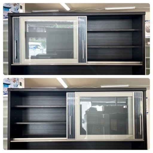 【超美品‼️】高級♪ 大川家具(近藤産業) 140cm幅キッチンボード 食器棚 収納家具 艶ありブラック♪