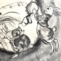 ピーターラビットみたいな兎の絵（額装水墨画）の画像