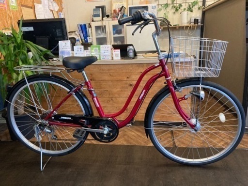 【チェーン新品！マルイシ】LEDオートライト　6段変速　26インチ自転車　レッド　名古屋プレミアム商品券×金鯱マネー参加店舗