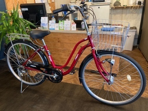 【チェーン新品！マルイシ】LEDオートライト　6段変速　26インチ自転車　レッド　名古屋プレミアム商品券×金鯱マネー参加店舗