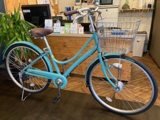 【後輪タイヤ・後輪チューブ新品！ブリヂストン！】LEDオートライト　26インチ自転車　ブルーグリーン　名古屋プレミアム商品券×金鯱マネー参加店舗