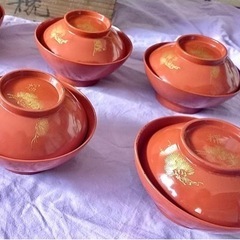 着払発送可【朱塗 松蒔絵 漆器　吸物椀 10客】骨董　木製 煮物椀 蒔絵椀の画像
