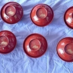 着払発送可【朱塗 松蒔絵 漆器　吸物椀 10客】骨董　木製 煮物椀 蒔絵椀の画像