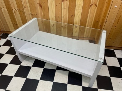 家具在庫処分SALE☆ ガラスセンターテーブル　900×450×410 ホワイト　リビング　激安