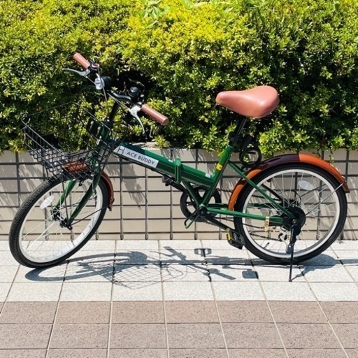 人気 20インチ 折りたたみ 自転車 ACE BUDDYシマノ 6段変速 専用鍵 カゴ付き ミニベロ 新古車