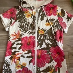 半袖パーカー ハイビスカス柄