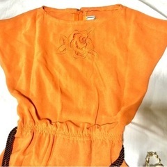 値下げ 美品 数回使用 オレンジ色 ワンピース ベルト付き Preanbe OR 9号 Mサイズの画像