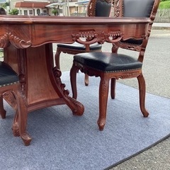 ロココ調 ダイニングセット ビンテージ 革張り