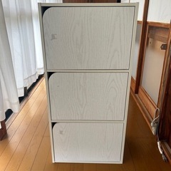 カラーボックス Nカラボ 3段扉付き(ホワイトウォッシュ)