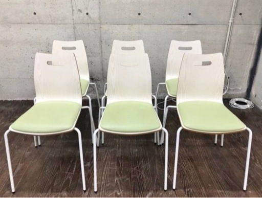 B 中央可鍛工業 プライウッドチェア6脚セット KU-11 レザーパッド座面