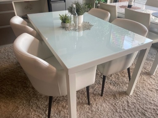 ホワイト/ガラステーブル/ダイニング5点セット