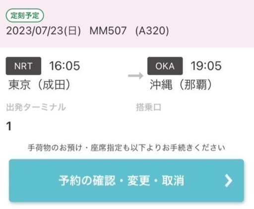 7/23（日） peach507便 (16:05〜19:05)