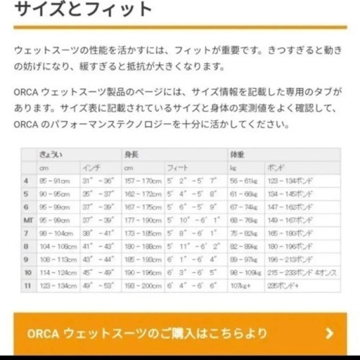orca ウエットスーツ サイズ6