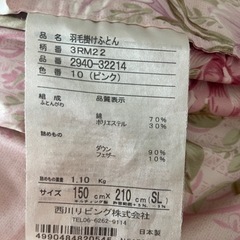 西川リビング　羽毛掛け布団