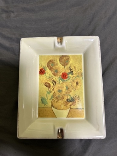 訳あり中古品☆ゴッホひまわり絵画灰皿☆アンティーク品