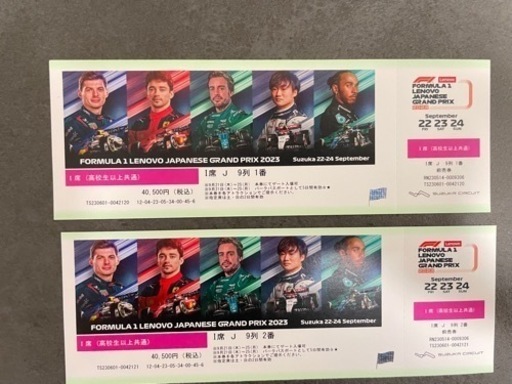 2023 F1 日本グランプリ チケット　I席 J 9列 1番〜2番