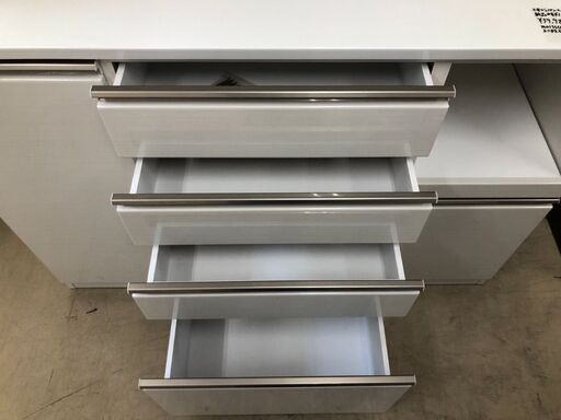 ③三幸ジャパン キッチンボード 食器棚 139cm モイス採用 フルオープン引出し スライド扉 ホワイト スチームオーブンレンジ対応 