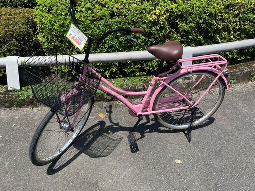 【リサイクルショップどりーむ鹿大前店】No.935　自転車　ママチャリ　ピンク　カゴ付き　ベル付き　荷台付き　美品　LEDオートライト付き
