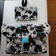 ハンドメイド　横型保冷　弁当袋　犬柄