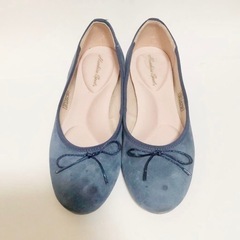靴 ローヒール フラットシューズ 22.5 ブルー パンプスの画像