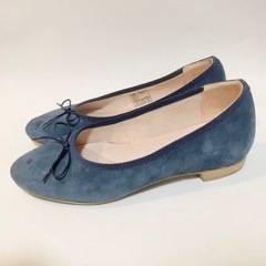 靴 ローヒール フラットシューズ 22.5 ブルー パンプスの画像
