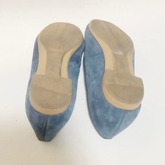 靴 ローヒール フラットシューズ 22.5 ブルー パンプスの画像