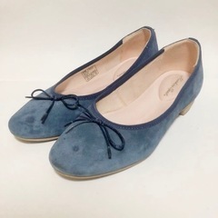 靴 ローヒール フラットシューズ 22.5 ブルー パンプス