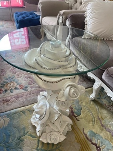 ロココスタイルローズグラステーブル