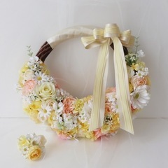 ウェディングブーケ（リースブーケ）、ブートニア 、髪飾りセット