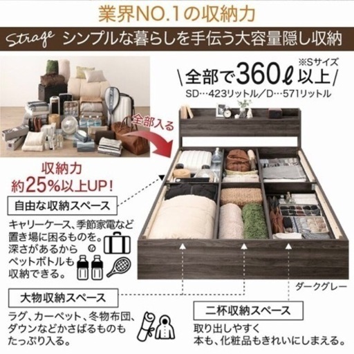 沖縄県発送 【送料込】【7月31日まで限定！】ニュアンスホワイト Ever X ゾーンコイルマットレス収納シングルベッド マットレスカ
