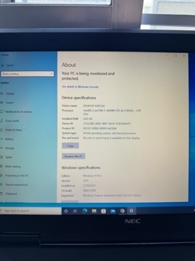 △NEC VersaPro VK29HD-H Core i7-4600M 2.90Ghz 8GB 240GB(SSD) 15.6インチ