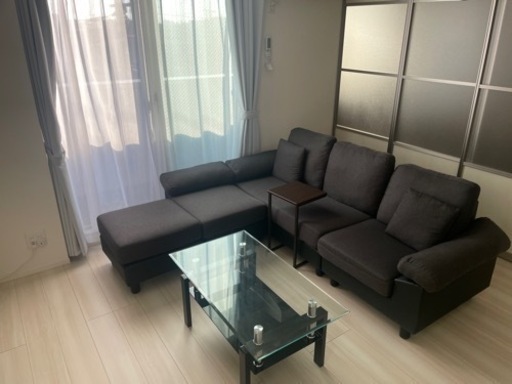 3人掛けL字コーナーソファー ◎クッション・オットマン付き◎半年前に購入の美品◎非喫煙者◎格安で譲ります