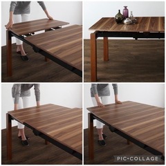ダイニング6点セット●伸縮テーブル　天然木　ウォールナット　椅子4脚 + ベンチの画像