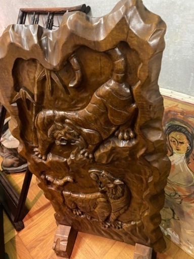 衝立　虎　木材　