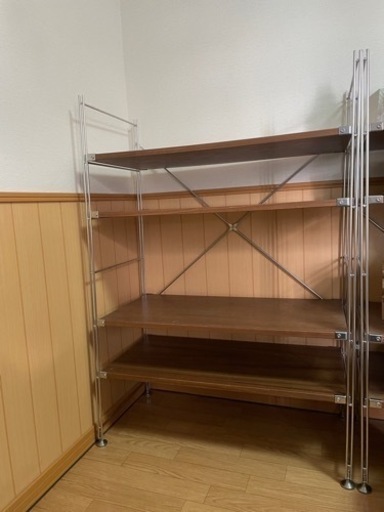無印　ステンレスユニットシェルフ　ウォールナット　ワイド　中